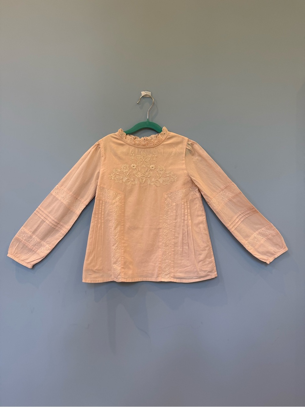 Mini Boden Girls' Blush Broderie Lace Trim Long-Sleeve Top